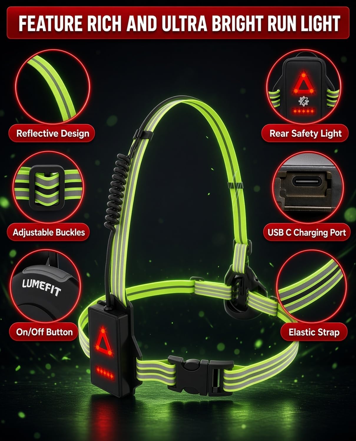 Thumbnail 2 de LUMEFIT borstlamp voor hardlopen met 500 lumen en 360° reflecterende banden