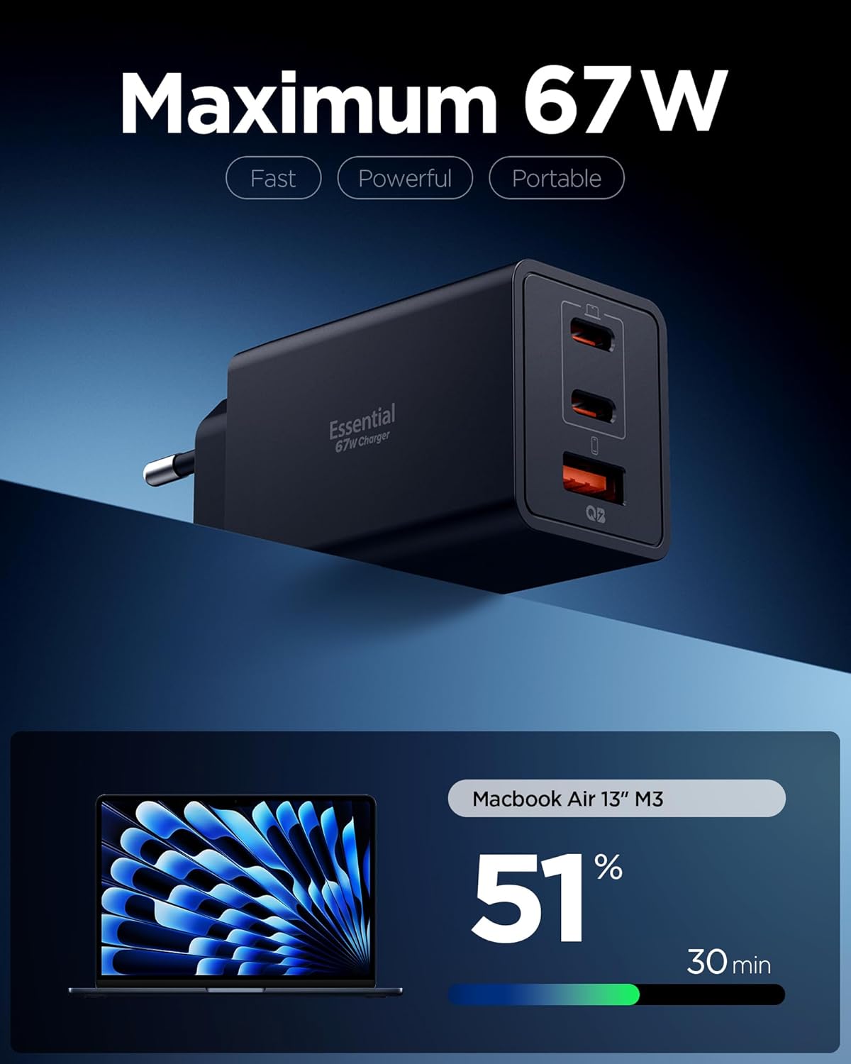 Thumbnail 1 de Spigen ArcStation Essential 67W GaN : chargeur 3 ports USB-C & USB-A (PD 3.0)