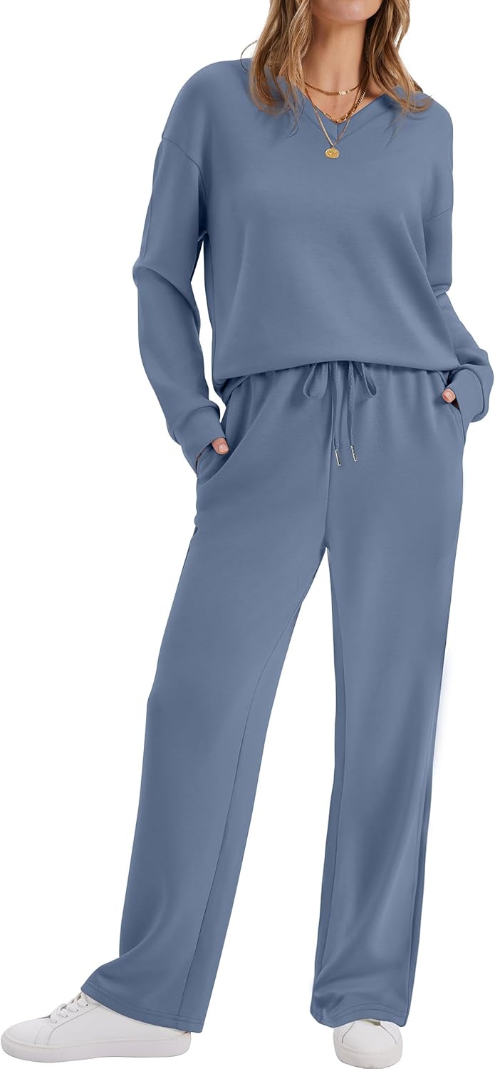 Detalle de WIHOLL Lounge Sets for Women 2026 V Neck 2 Piece Outfits – Cozy, Versatile, Everyday Essential