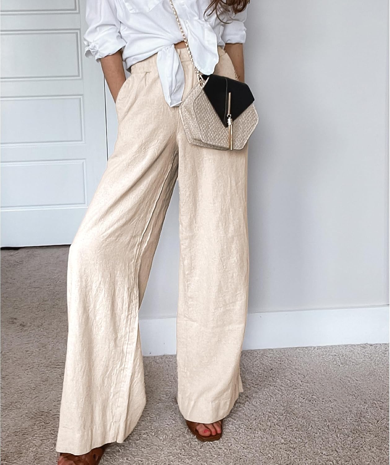 Thumbnail 6 de Duyang Women’s Cotton Linen Palazzo Pants with Drawstring Waist and Pockets