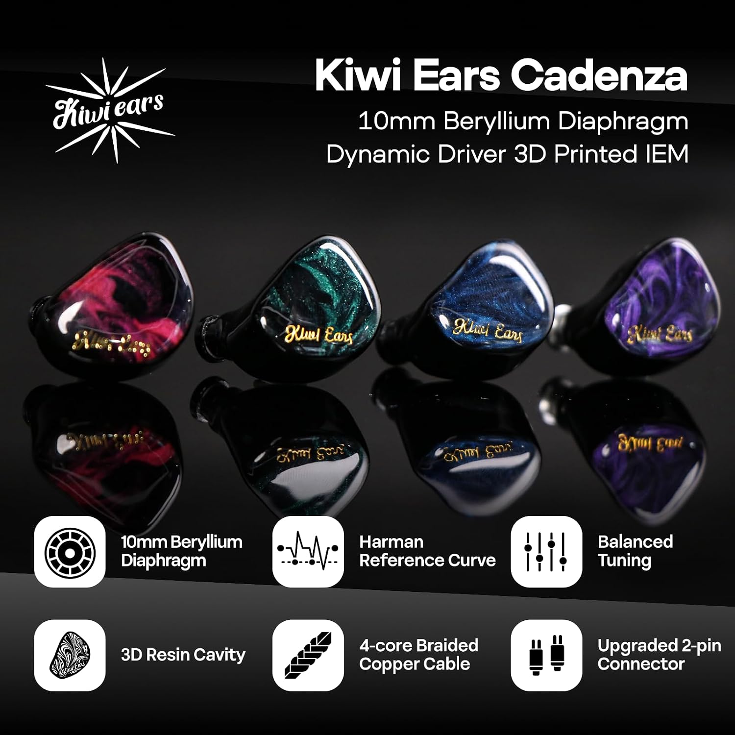 Detalle 2 de Linsoul Kiwi Ears Cadenza IEMs, 10mm Beryllium Driver, Green