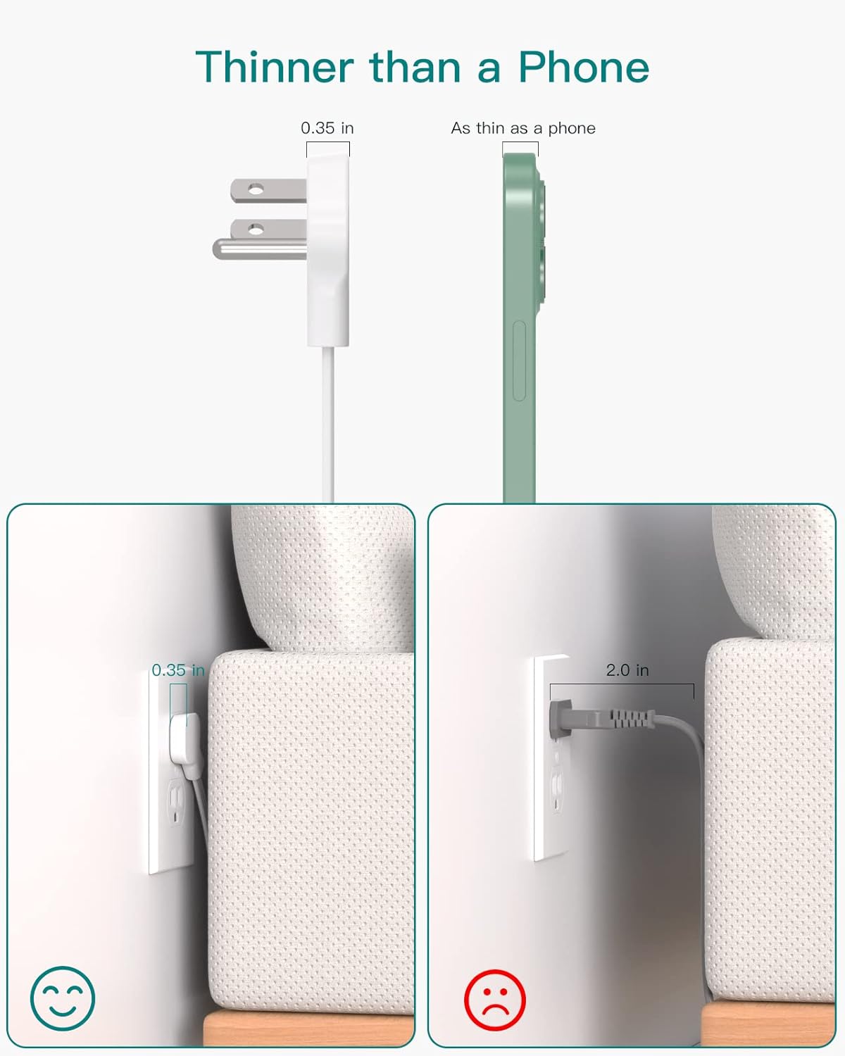 Detalle 2 de Addtam Flat Plug Power Strip 12-Outlets 5Ft ๐