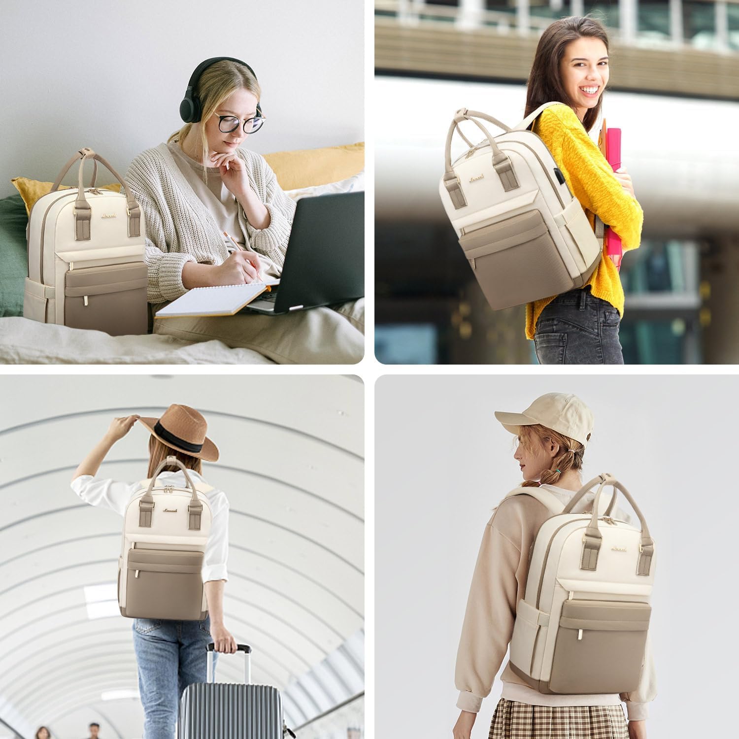 Thumbnail 6 de LOVEVOOK Laptop Backpack Womens, 14 Inch Waterproof Backpack in Khaki Beige