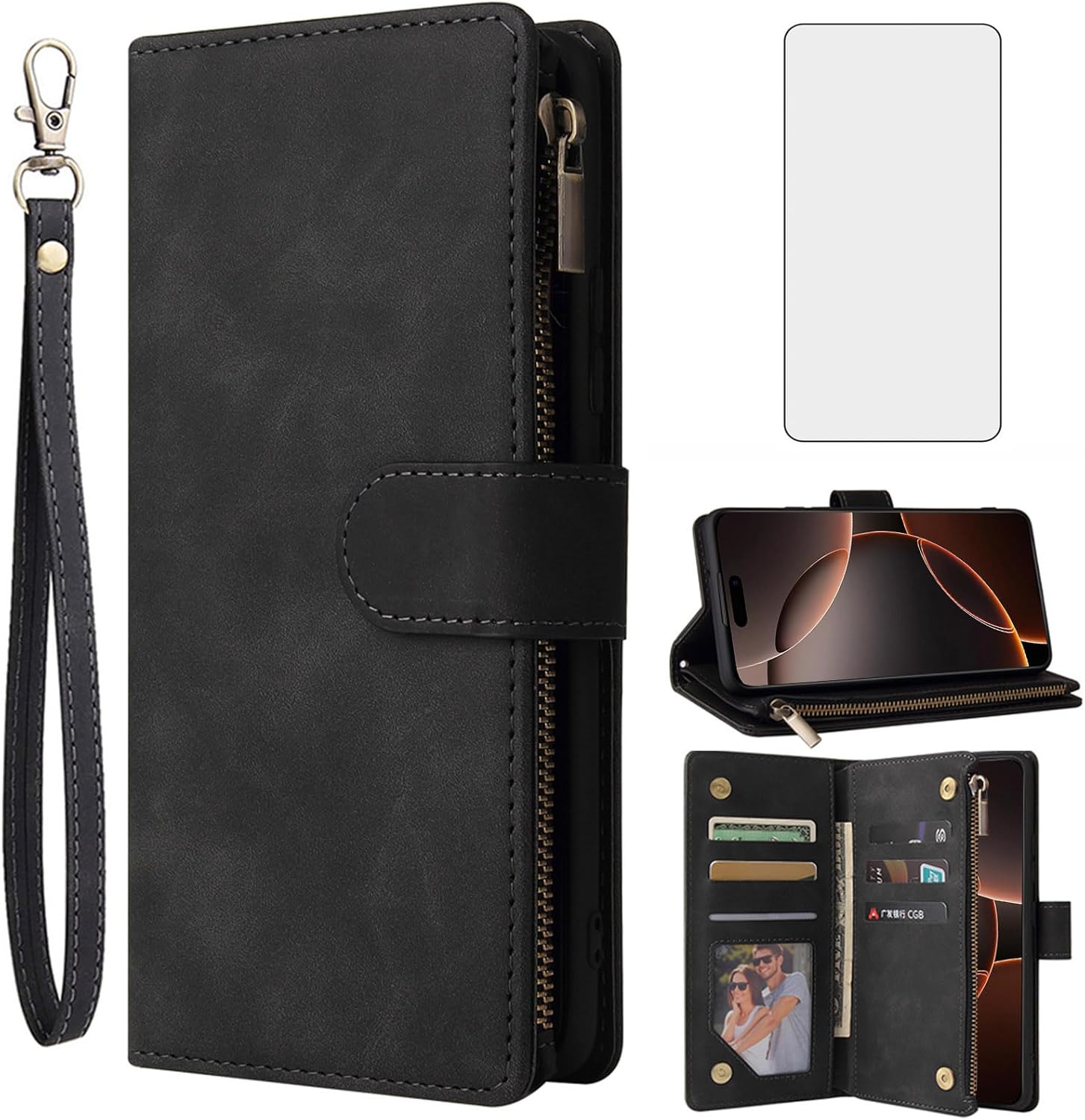 Thumbnail 6 de Asuwish Wallet Case with Tempered Glass Screen Protector for iPhone 16 Pro Max (6.9 inch) with Card Holder and Kickstand