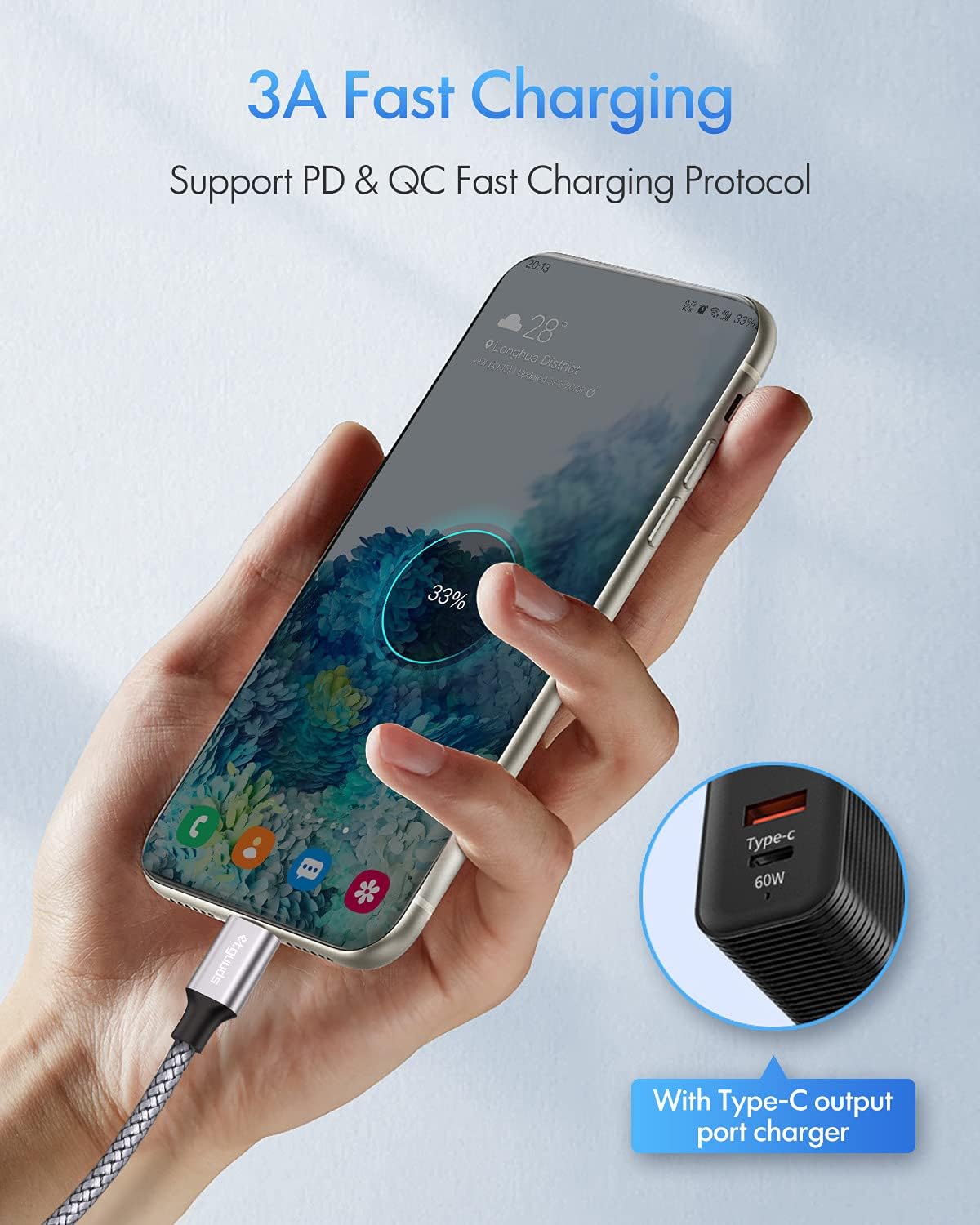 Detalle de etguuds USB C to USB C Cable 3ft, 60W fast charging cable