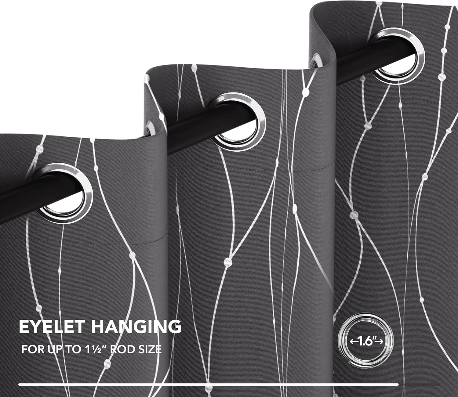 Thumbnail 5 de Deconovo lot de 2 rideaux à œillets thermique occultant motif point argenté, gris foncé 140 x 260 cm