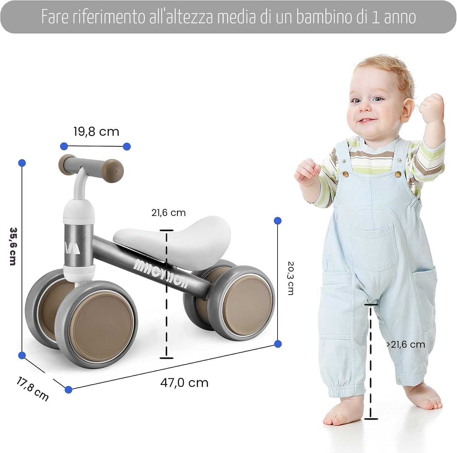 Detalle de VITONIS bicicletta senza pedali per 1-2 anni: mini baby walker per imparare equilibrio e coordinazione