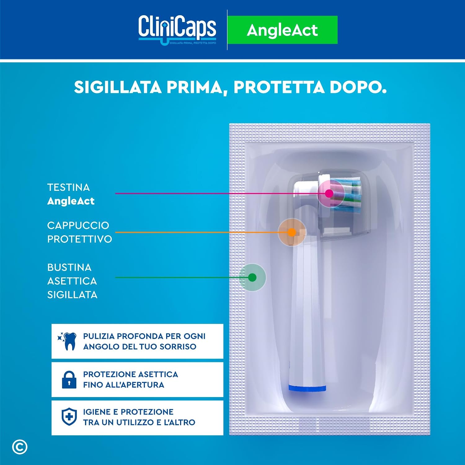 Detalle de 24 Testine Spazzolino Elettrico AngleAct Ricambio Compatibile con Oral-B: protezione, igiene e pulizia profonda