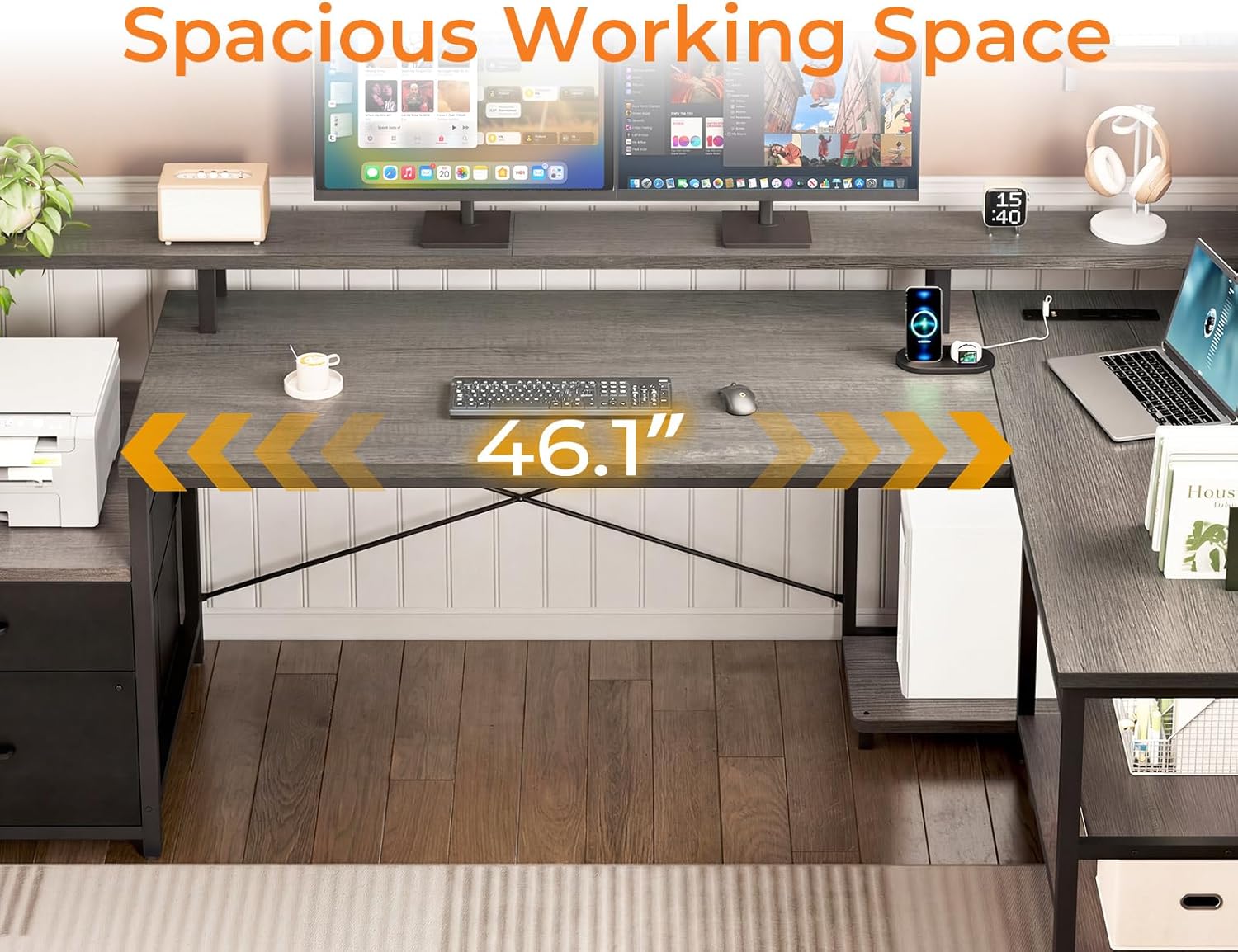 Thumbnail 6 de ODK B02021001006USAN0419ASLF0HI 75-Inch Reversible L-Shaped Desk, Grey Oak