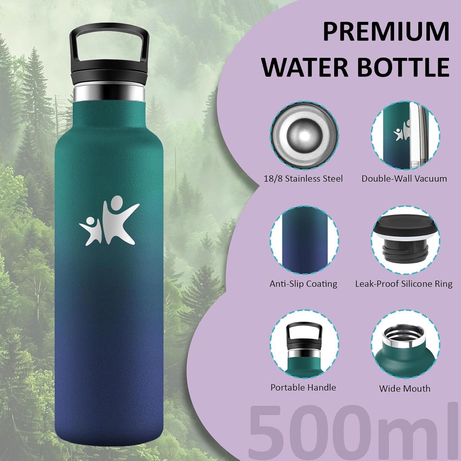 Detalle 2 de Termo Acero Inoxidable 500ml Niños 🚰 Sin BPA, Fugas, Mantiene Frío