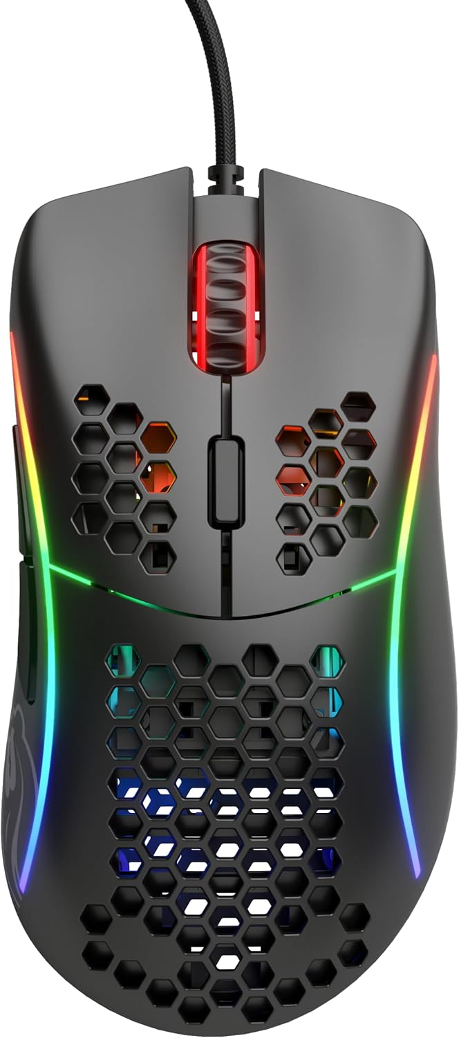 Detalle de GLORIOUS Model D – kabelgebundene Gaming-Maus, 68 g, Pixart 3360, PTFE-Füße, Paracord-Kabel, 6 Makro-Tasten