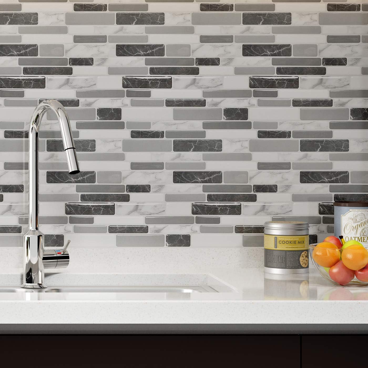 Detalle de Art3d A17042 Peel-and-Stick Wall Tiles, Grey Marble Look, 12" x 12
