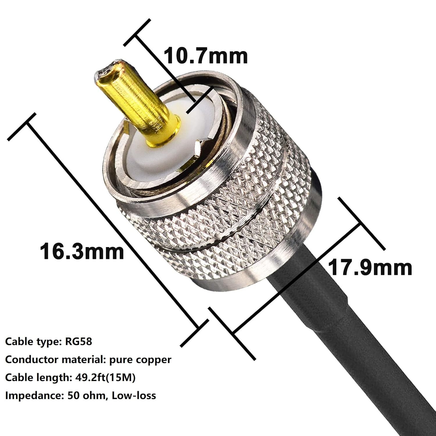 Detalle 2 de YOTENKO CB Coax Cable (RG58) 30ft with 4-Pack UHF/SMA/BNC Adapters