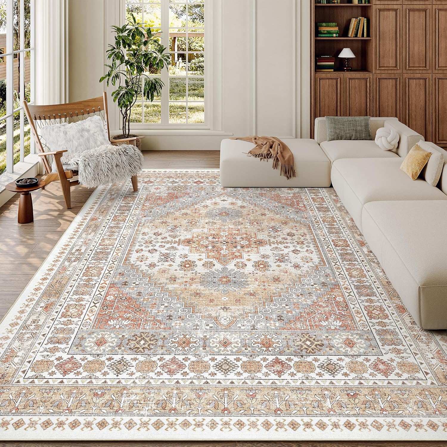 Thumbnail 3 de zesthome 5x8 Ultra-Thin Washable Area Rug with Non-Slip Backing, Orange