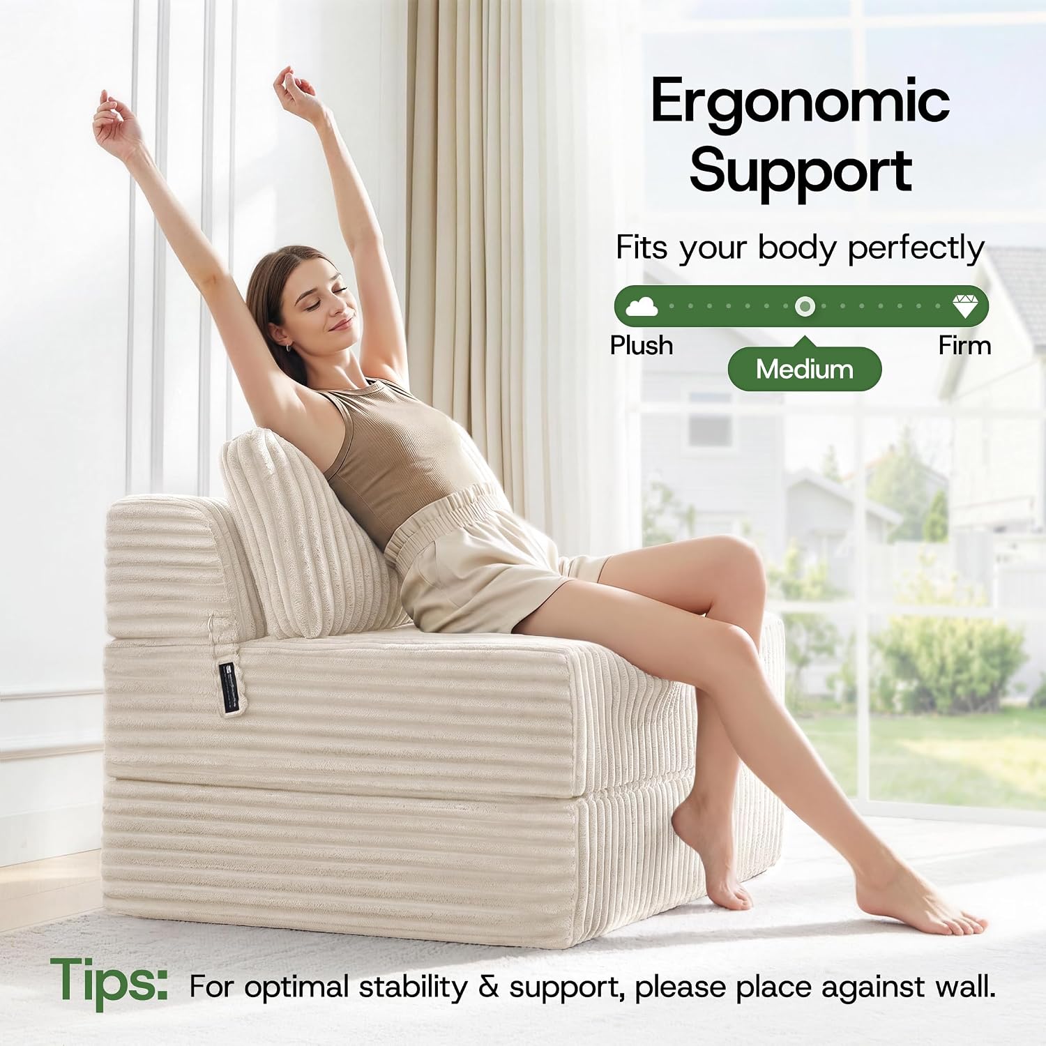 Thumbnail 6 de MEGAYES Beige-Twin XL Size 4-in-1 Folding Sofa Bed, Beige Corduroy