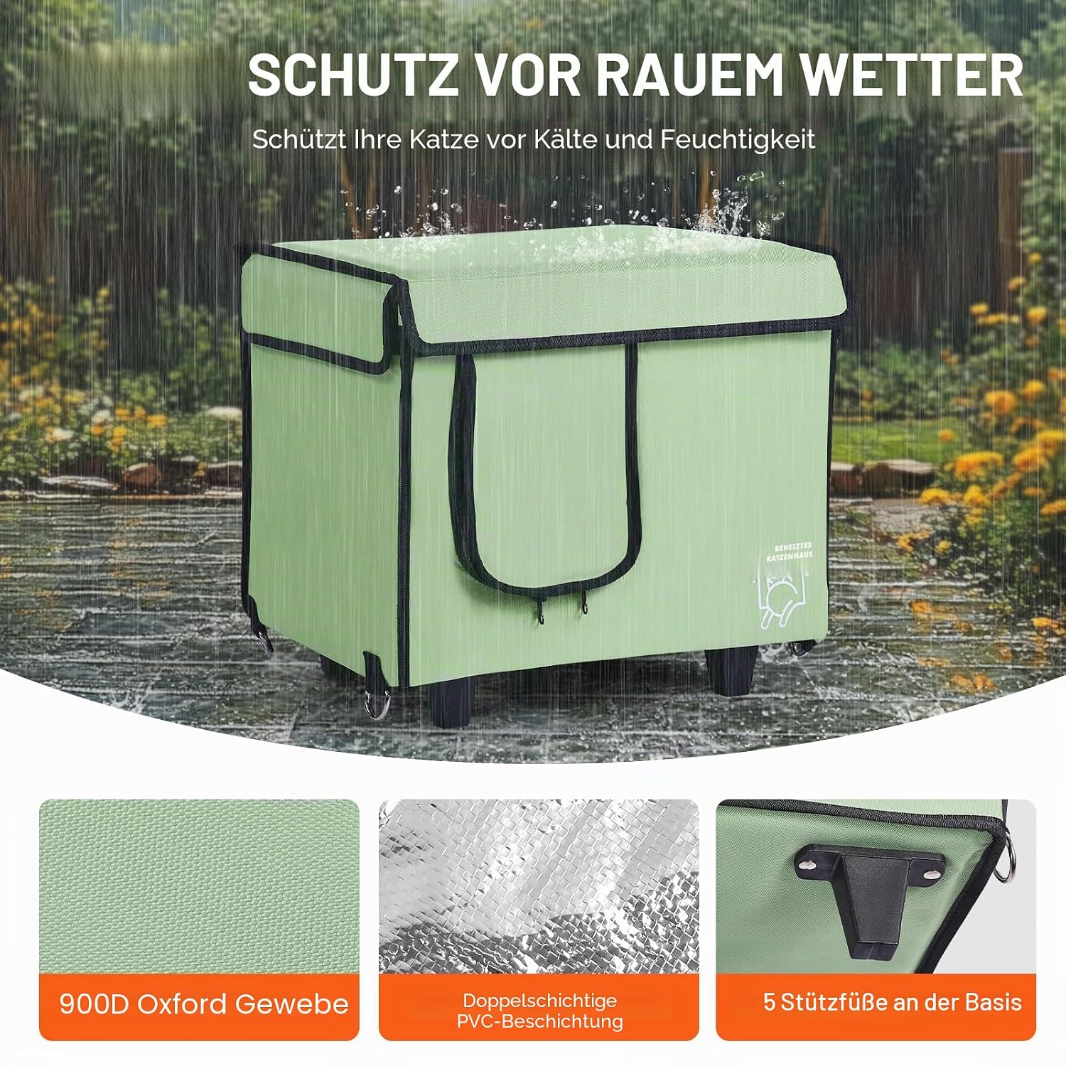 Detalle 2 de VEVOR Katzenhütte 42x33x39 cm mit beheiztem Kissen – wetterfestes Katzenhaus für den Winter