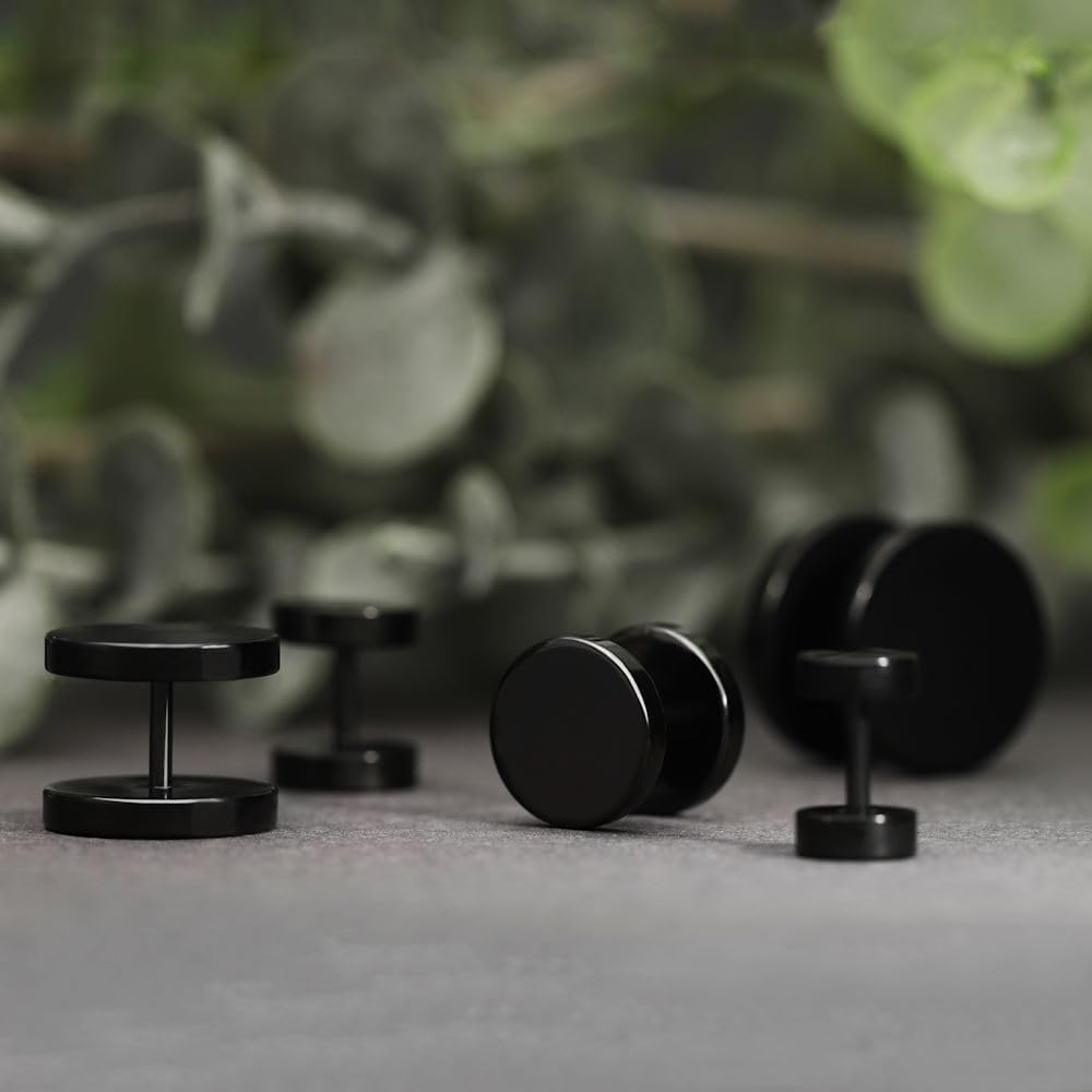 Detalle de Treuheld® Fake Plug Ohrstecker aus Titan – Schwarz, 6 Größen