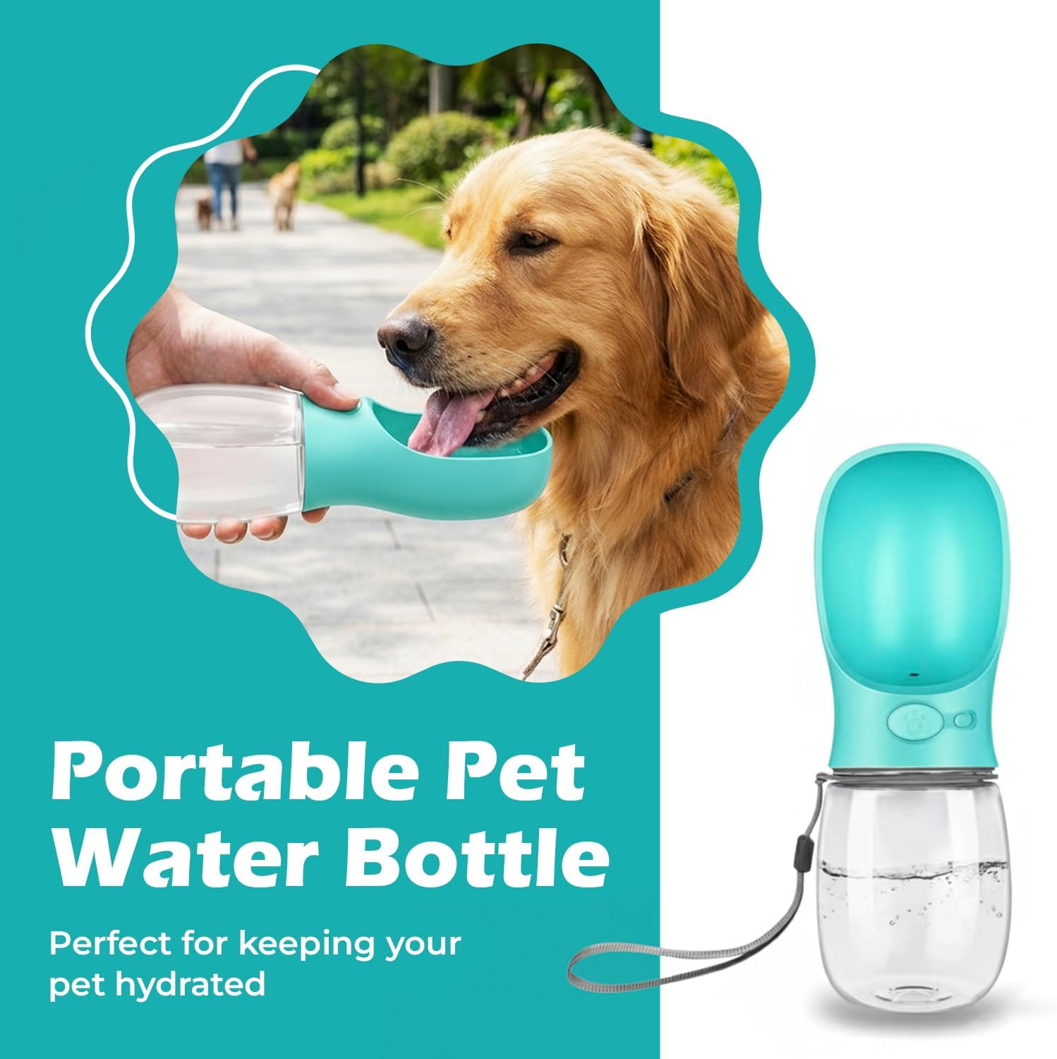 Detalle de AHIZ Portable Dog Water Bottle 350ml – One-Hand Press with Leak-Resistant Design