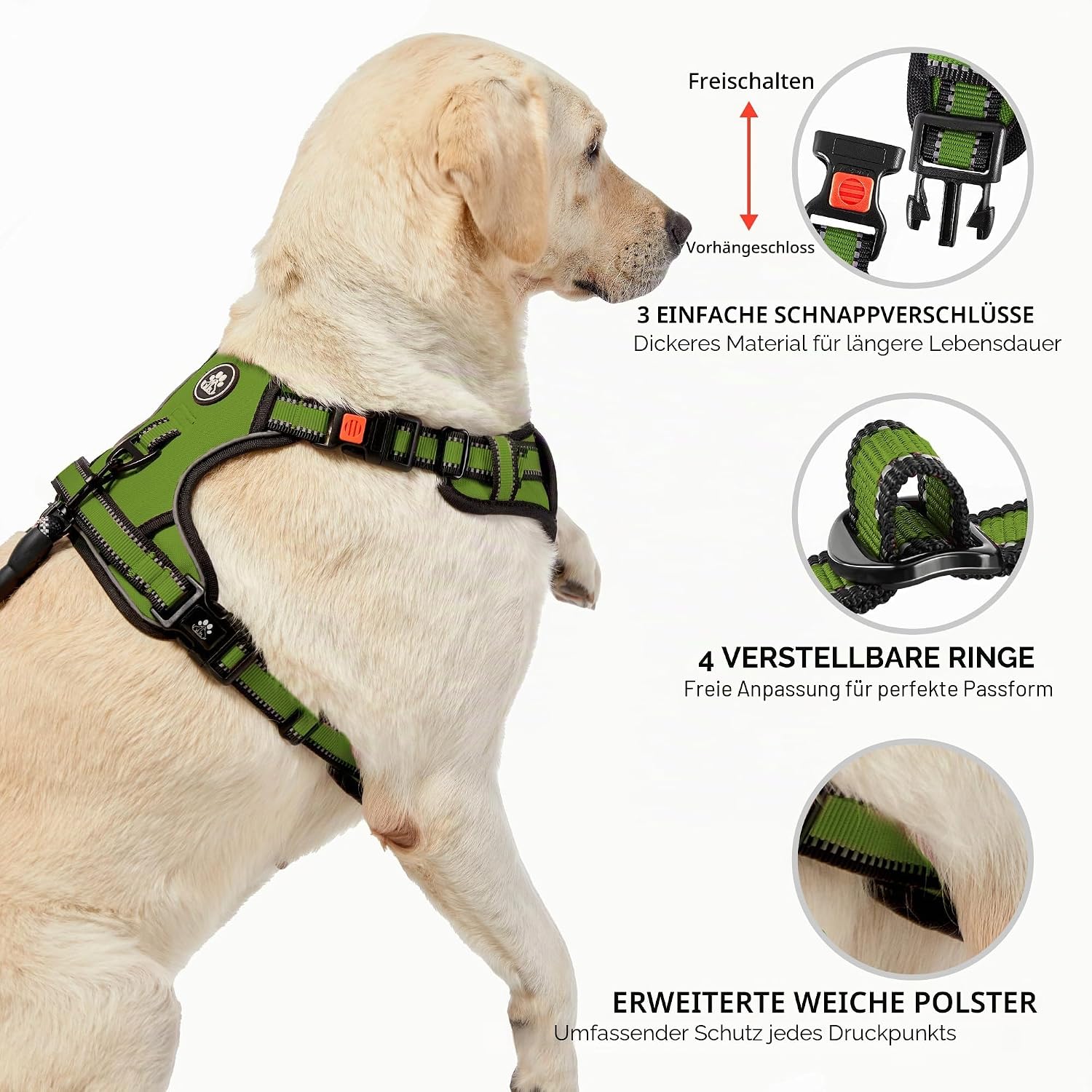 Detalle de NESTROAD Hundegeschirr Größe S – Antizug, gepolstert, reflektierend, für kleine Hunde (Halsumfang 28–38 cm, Brustumfang 38–53 cm)