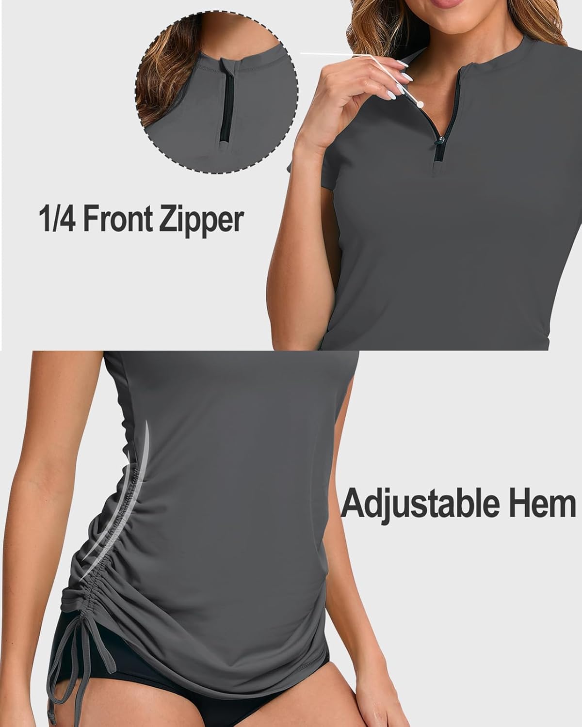 Thumbnail 2 de Havideto Women Rash Vest Short Sleeve 1/4 Zip UPF 50+ UV Swim Top