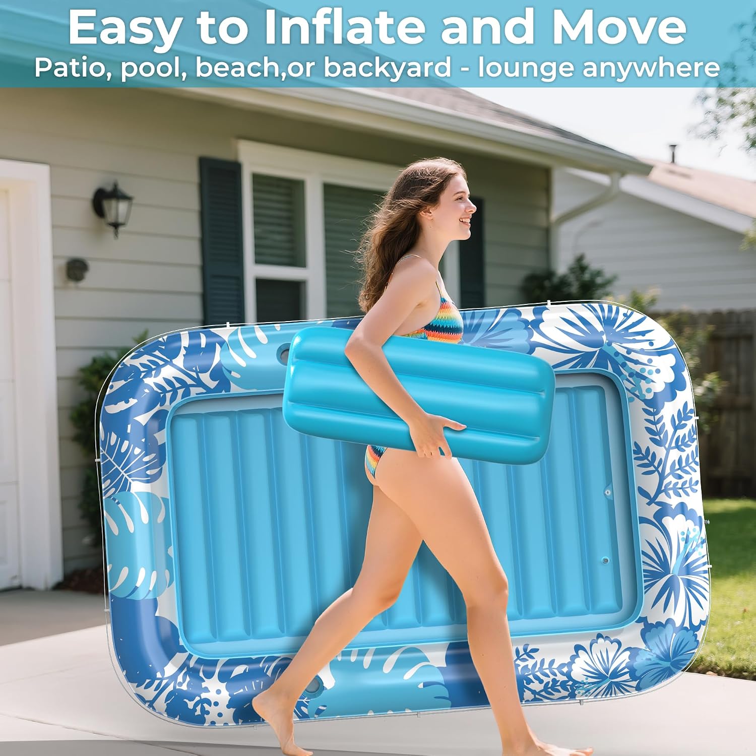 Thumbnail 6 de Inflatable Tanning Pool Lounger Float, 70" x 46" with 6-in-1 Design and Pillow