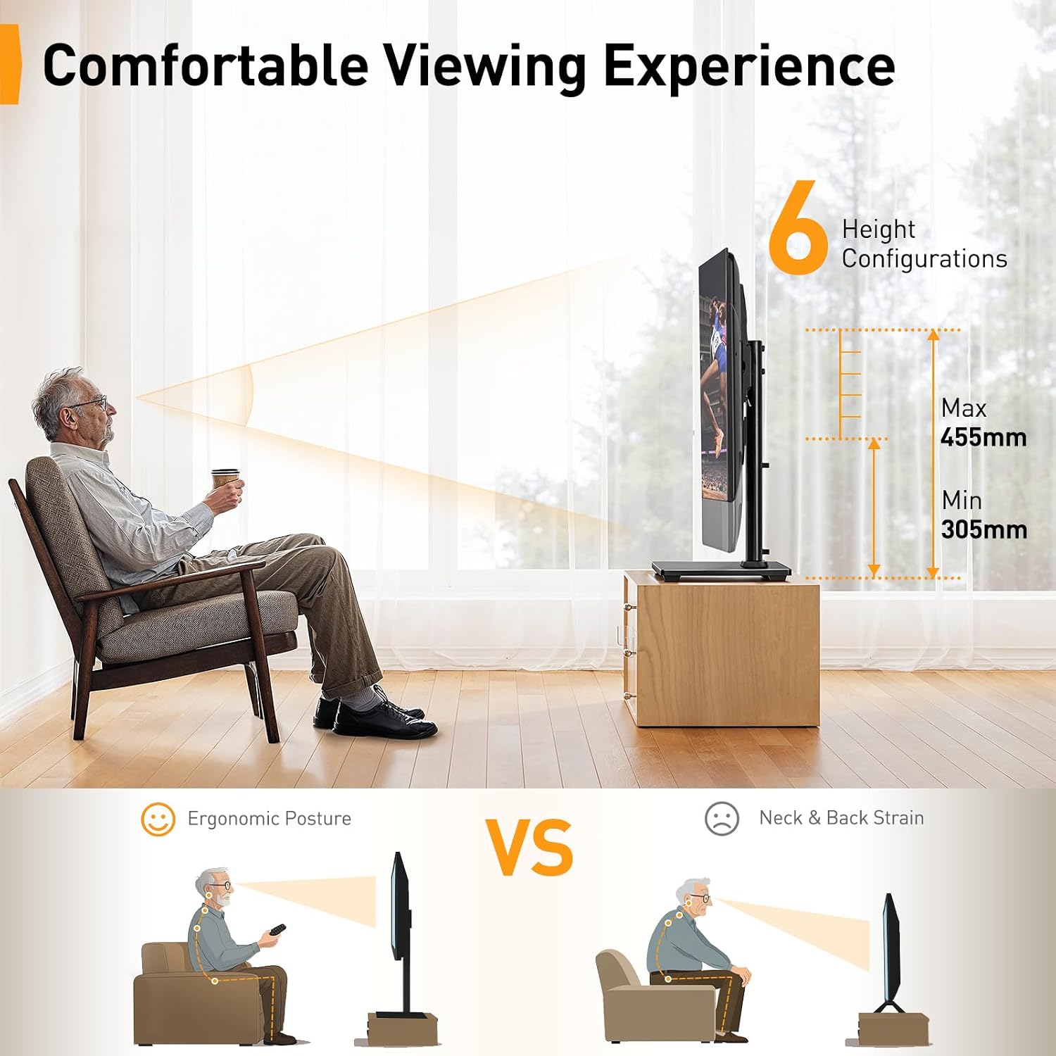 Thumbnail 4 de PERLEGEAR Soporte de Mesa para TV 26-60" 🌟 Altura Ajustable y Giratorio