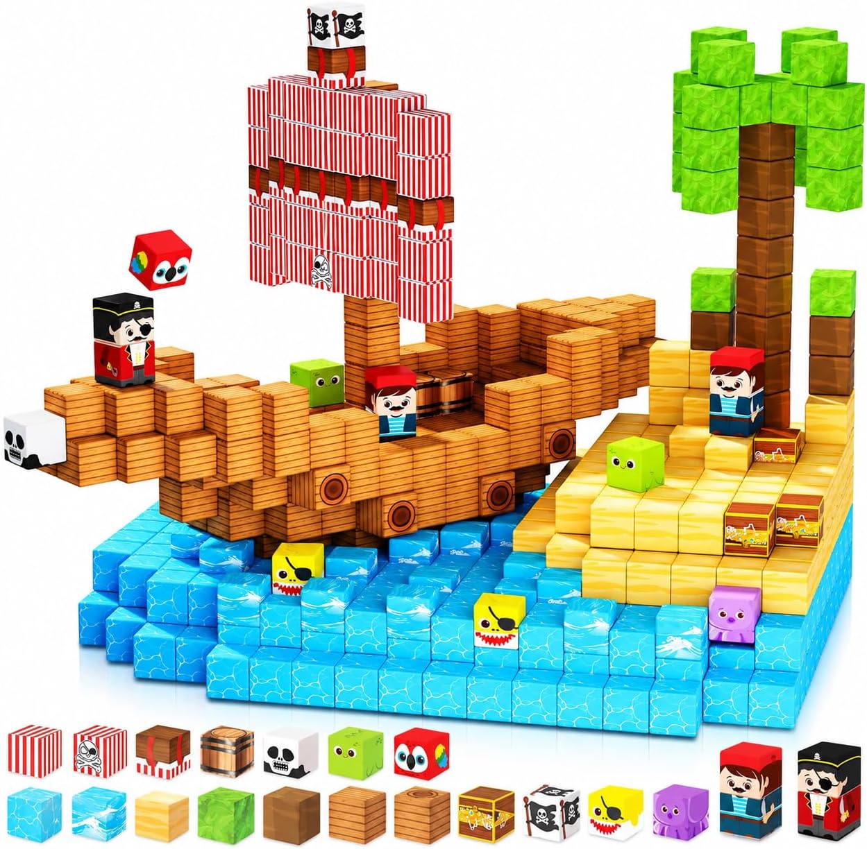 Detalle de ToyUnited M112 magnetische bouwstenen, 100-delige piratenschipset