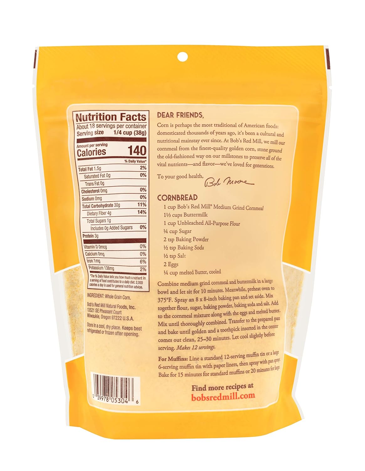 Detalle de Bob's Red Mill Cornmeal 24 oz