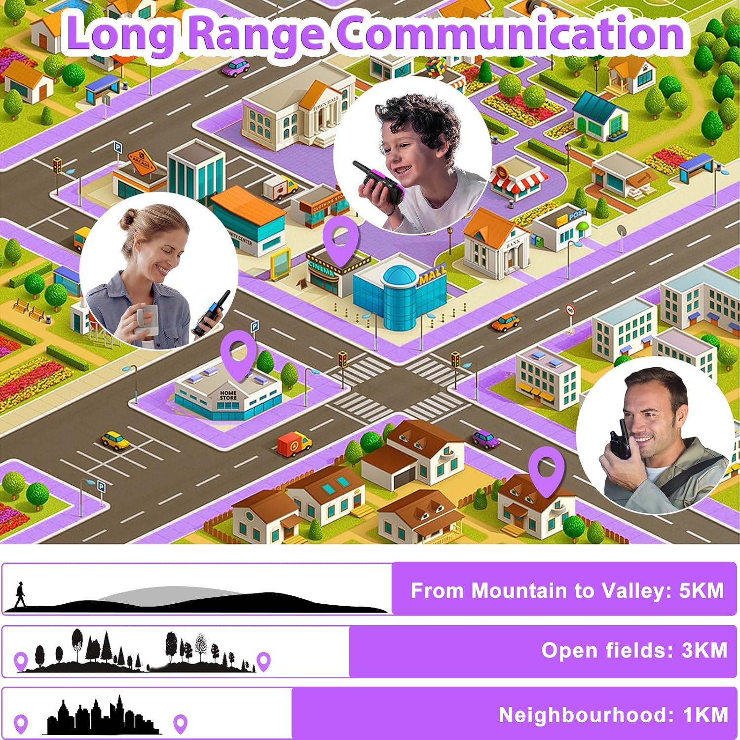 Thumbnail 4 de AWANFI Kids Walkie Talkies 4-Pack: Rechargeable Long Range 2-Way Radios with Flashlight & VOX (USB-C) for Outdoor Fun