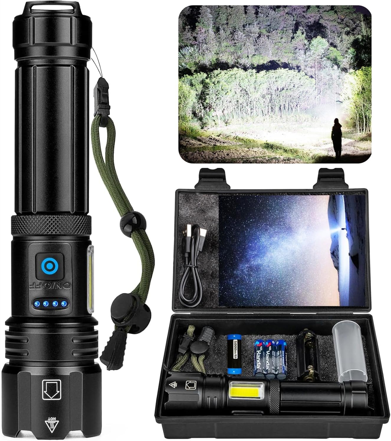 Detalle de ZEUSFIRE Taschenlampe LED aufladbar mit USB, 7 Lichtmodi & IPX7 – für Camping, Wandern und Outdoor