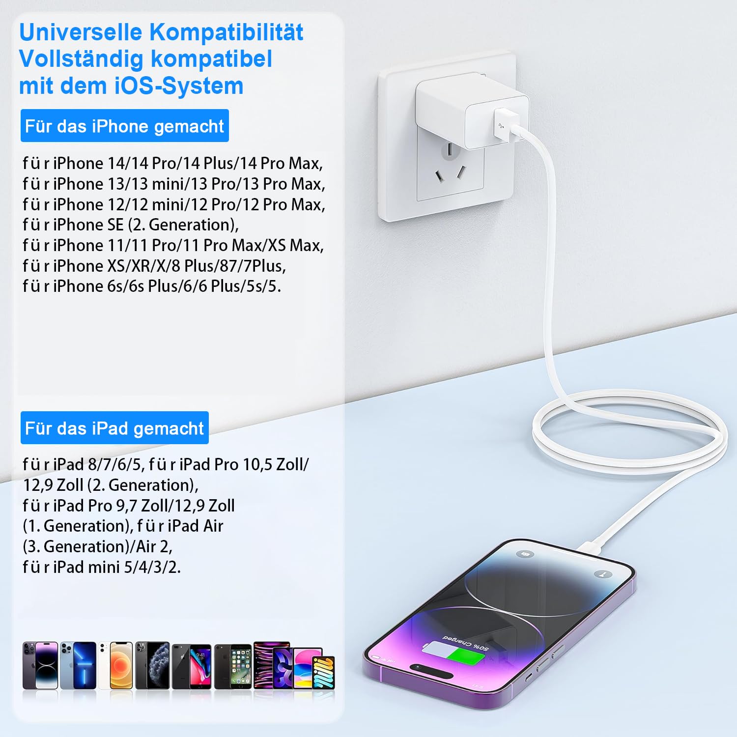 Thumbnail 6 de IPhone Ladekabel 2er Pack 1 m + 1 m USB auf Lightning – MFi zertifiziert, ultraschnelles Laden