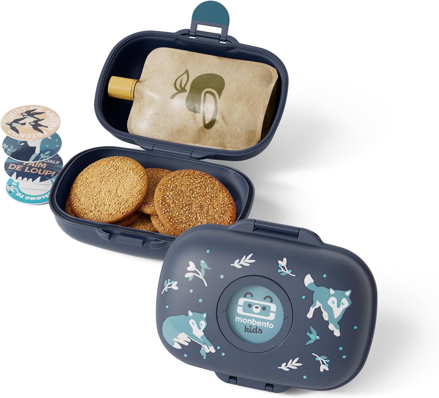 Monbento Boite à Goûter Enfant Gram bleu Wolf – 600 ml, sans BPA, personnalisable
