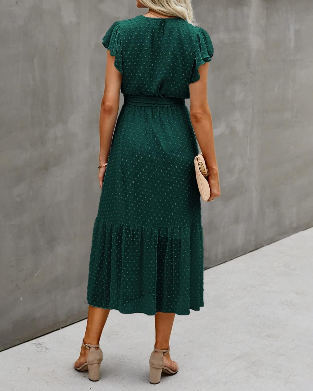 Thumbnail 4 de BTFBM Women Summer Bohemian Floral Wrap Midi Dress with V-Neck and Pleated Hem