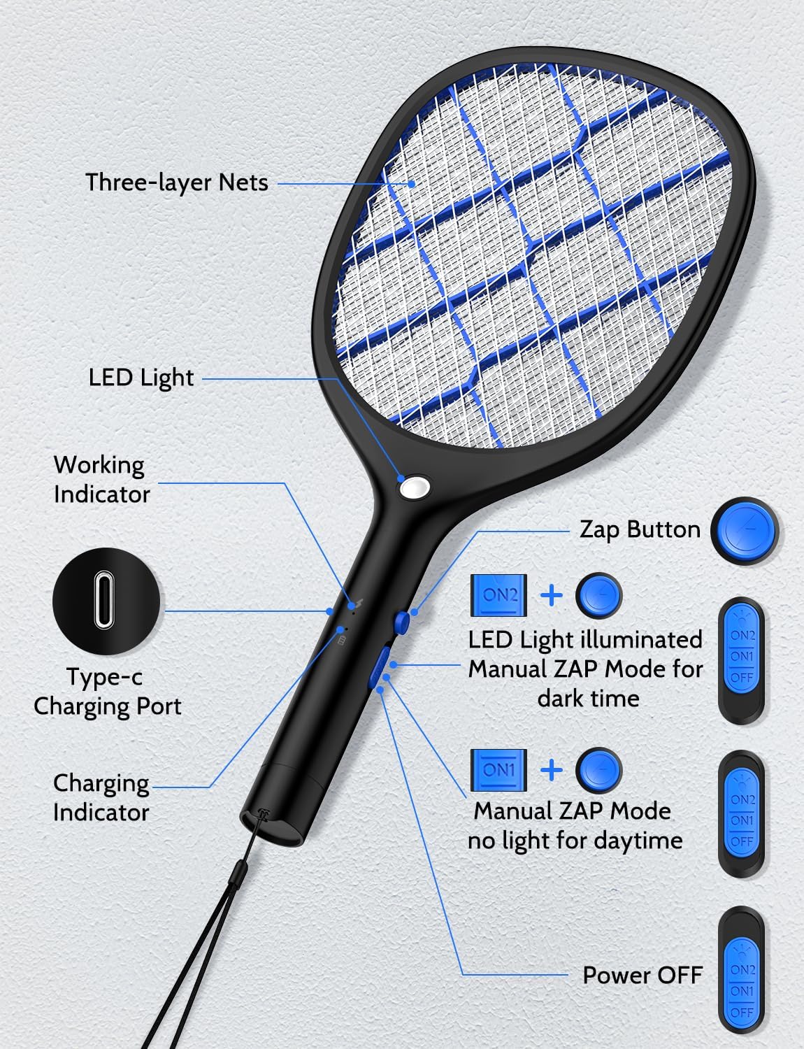 Detalle 2 de YISSVIC Electric Fly Swatter 4000V