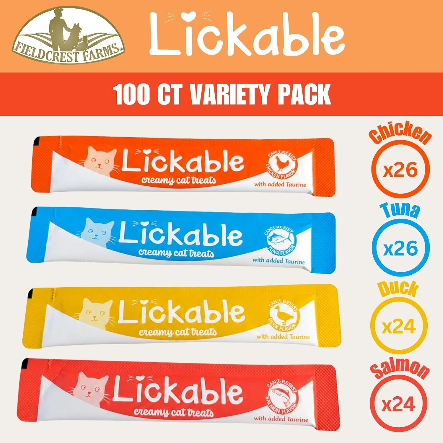 Thumbnail 1 de Fieldcrest Farms 7325 Lickable Cat Treats, 100-Count Variety Pack with Taurine