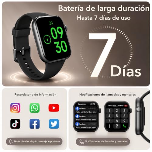 Detalle de AOYBWK Reloj Inteligente Mujer/Hombre 1.85" con Llamadas Bluetooth, 140+ Modos Deportivos y IP68
