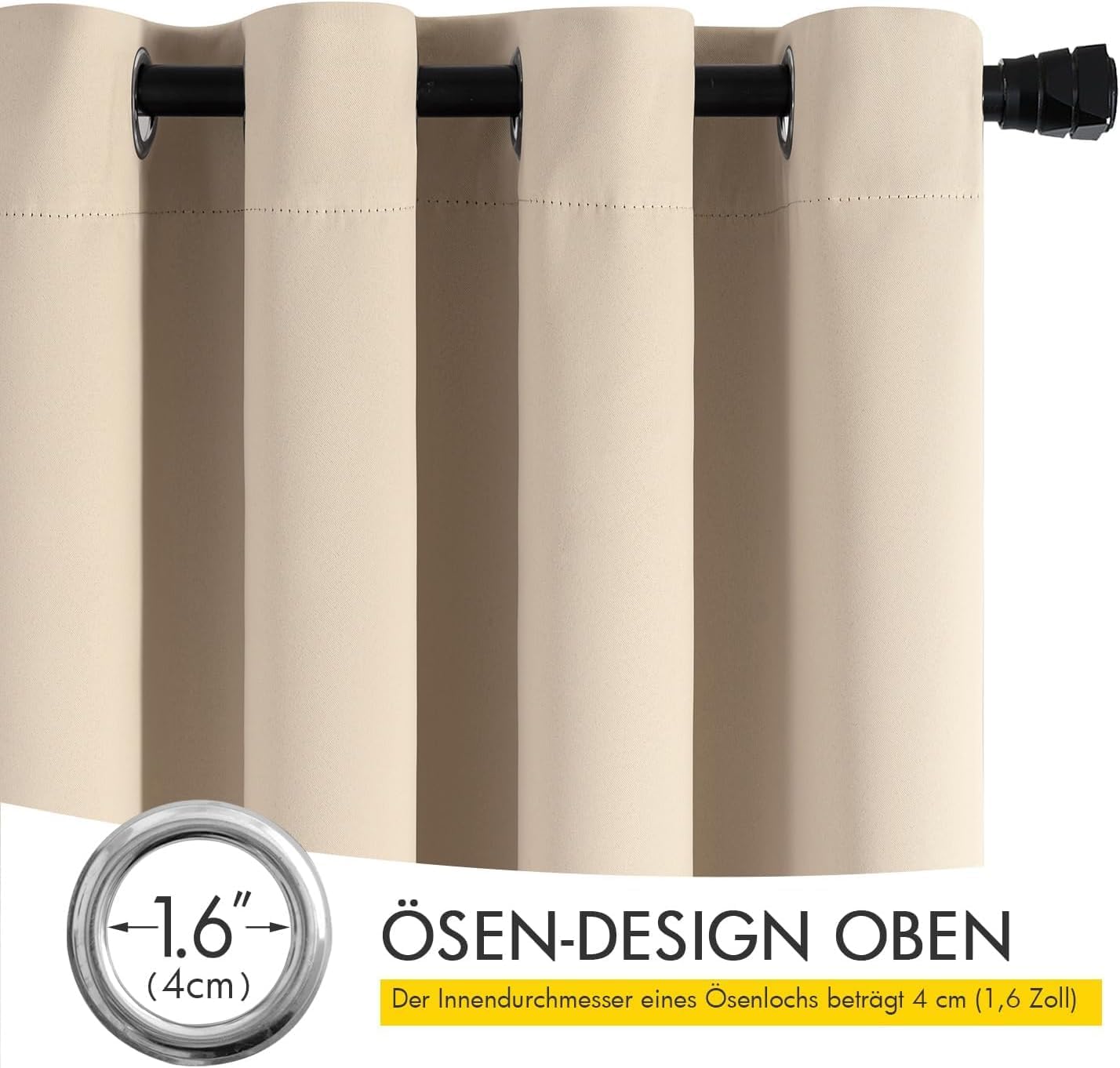 Detalle de MIULEE Verdunklungsvorhänge Dunkelbeige – blickdichte 2er-Set mit Ösen, 245 cm Länge