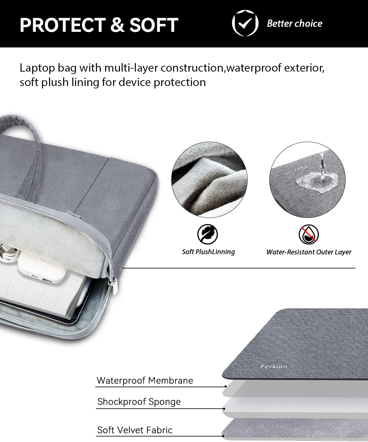 Detalle de Ferkurn laptop bag 15.6 inch grey sleeve