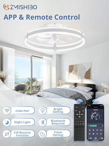 Detalle de ZMISHIBO Ventilador de Techo con Luz y Mando a Distancia (50 cm) – Diseño moderno, luz LED dimmable y 6 velocidades