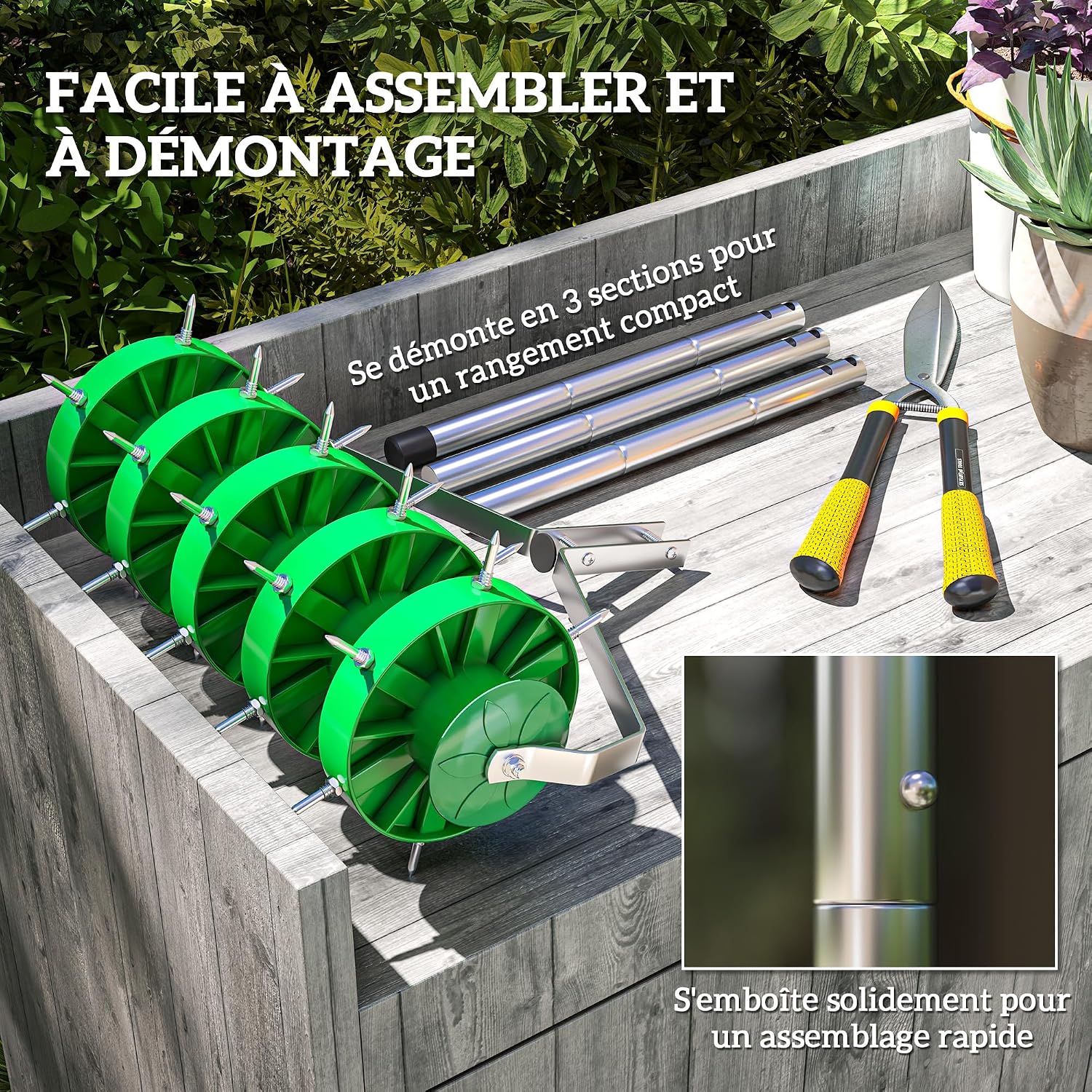 Thumbnail 4 de Outsunny 84H-365V00DG handmatige gazonbeluchter, 30 spikes, 140 cm