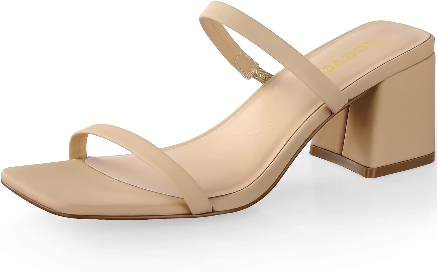 Detalle de Leevar Square Toe Heeled Sandals for Women with Low Block Heel and Ankle Strap (2.25IN)