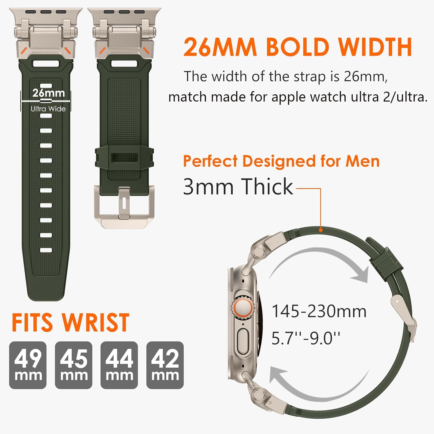 Thumbnail 4 de Fullife Silicone Sport Strap with Stainless Steel Connector for Apple Watch (42–49mm) – Green/Titanium Connector