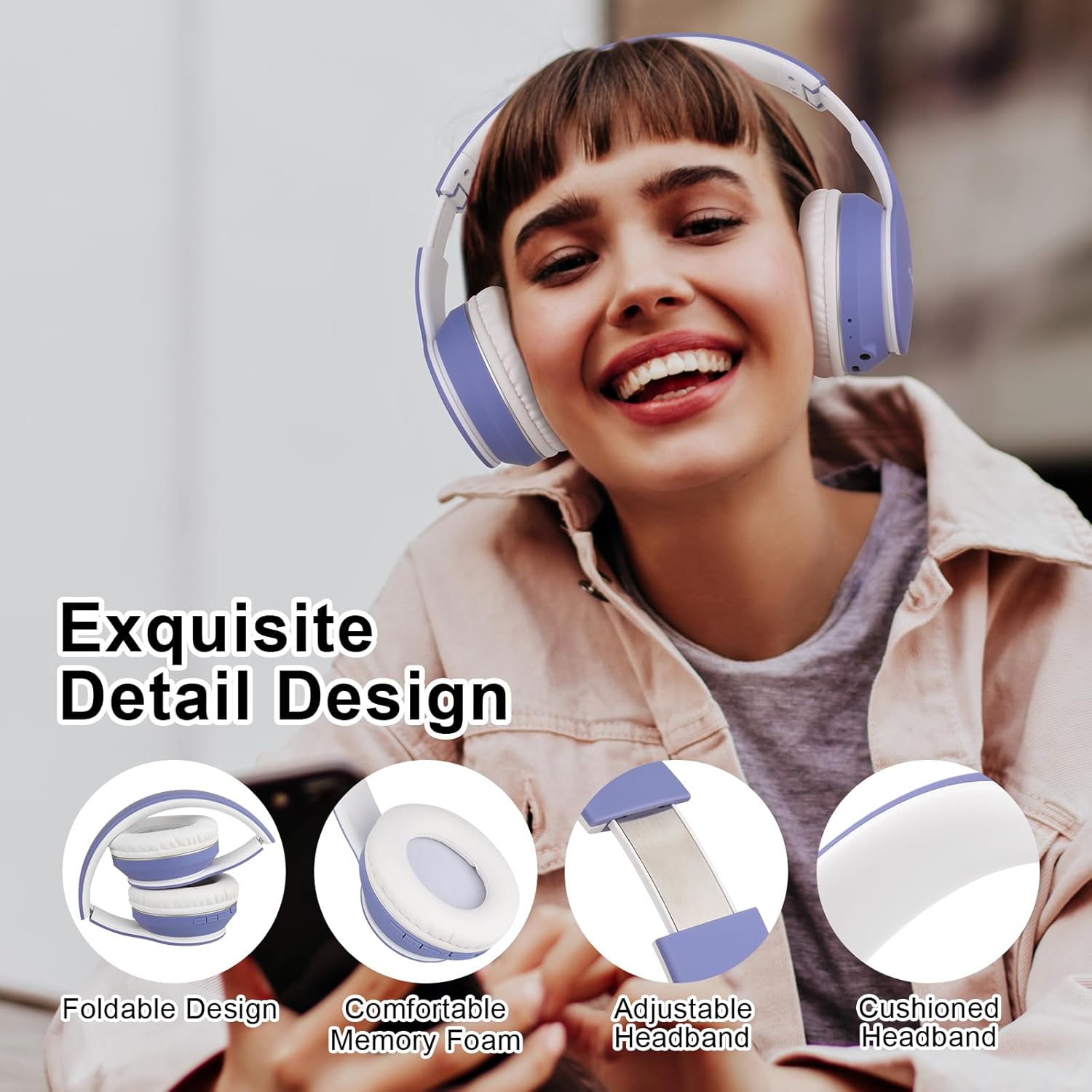 Thumbnail 1 de JOMILIN B9 Wireless Headphones Over-Ear — 60-Hour Battery, Hi-Fi Bass, Purple