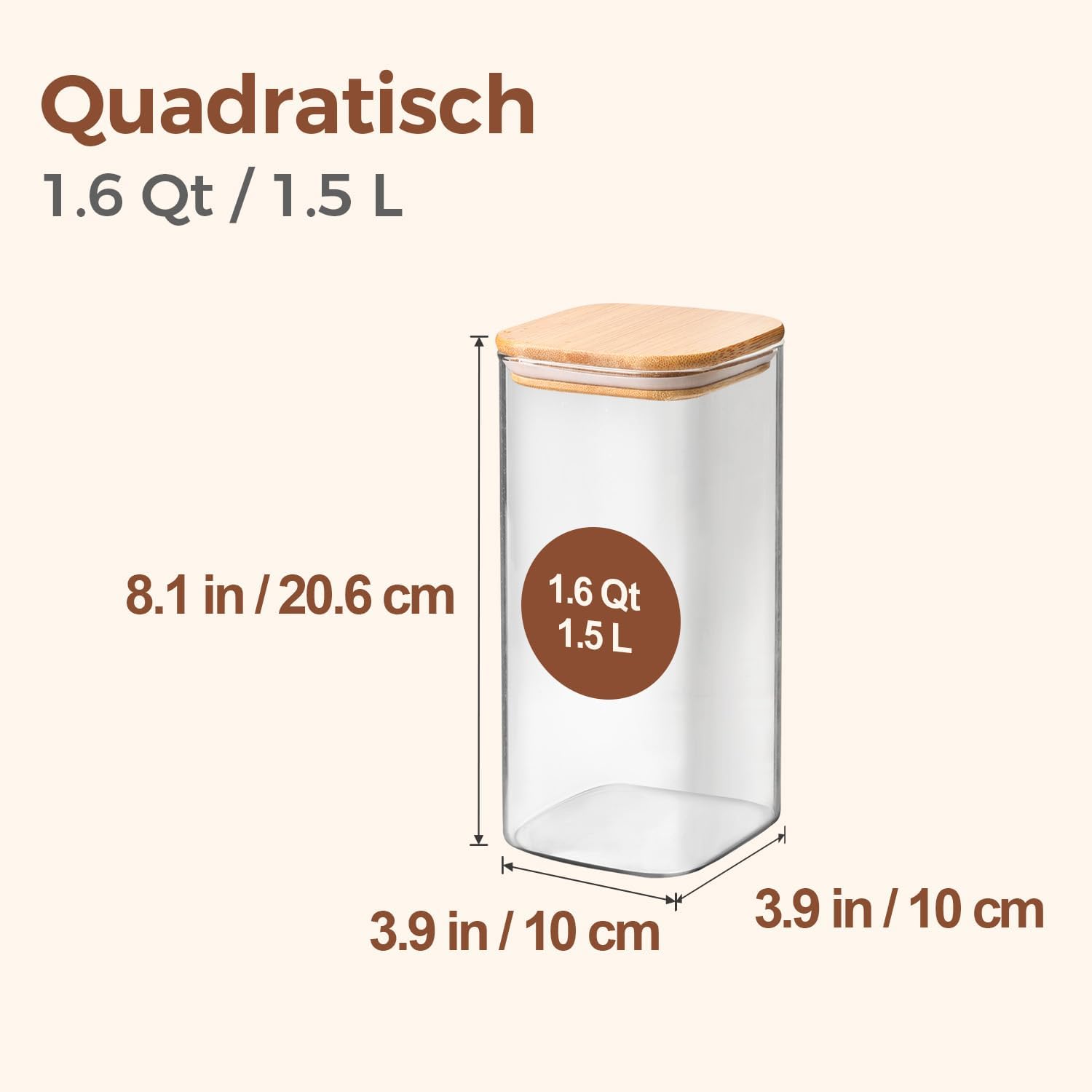 Detalle de ComSaf Vorratsgläser – 3er-Set Glasbehälter mit Deckel, 1,5 L