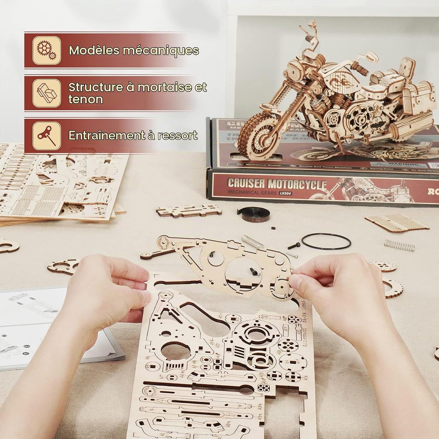 Detalle 2 de ROBOTIME 3D-houten motorpuzzel voor volwassenen, mechanisch model met 420 stukken