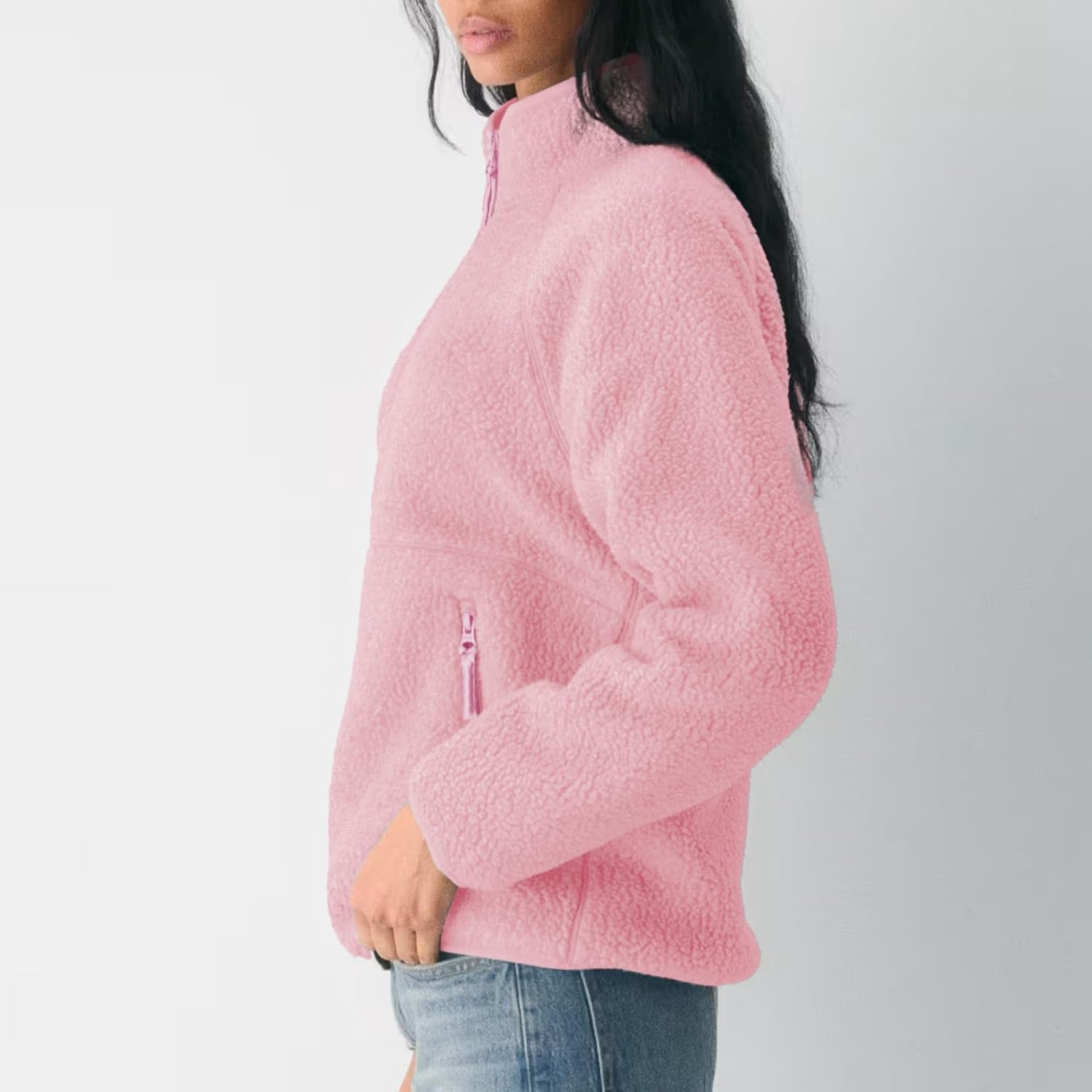 Detalle de Hixiaohe Women's Fuzzy Fleece Sherpa Jacket, Full-Zip with Stand Collar