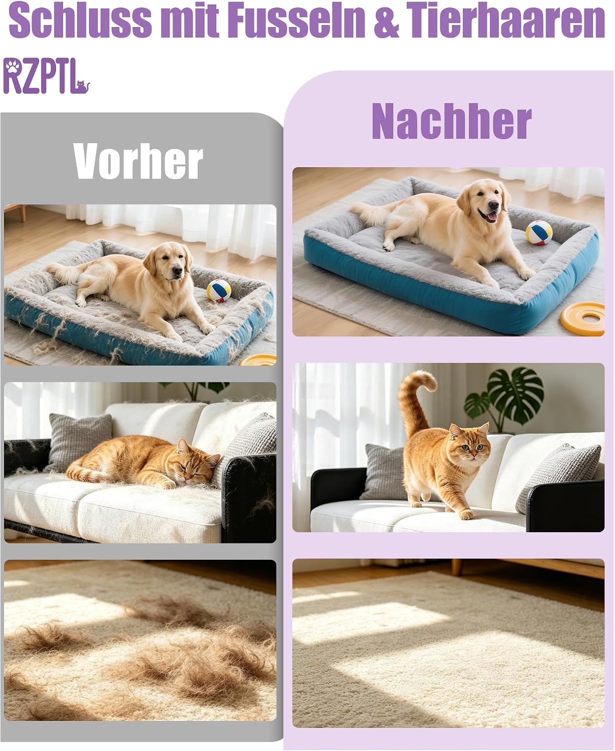 Thumbnail 4 de 2er Pack Tierhaarentferner Handschuh – Fell Magnet Handschuh, für Hunde & Katzen (Violett)