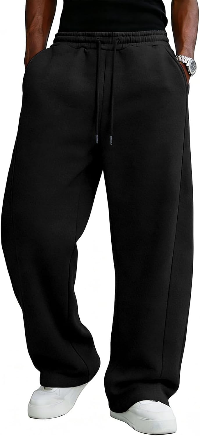 Detalle 2 de PIDO YOGA Men's Fleece Sweatpants, Wide-Leg Fit, Drawstring Waist and Pockets