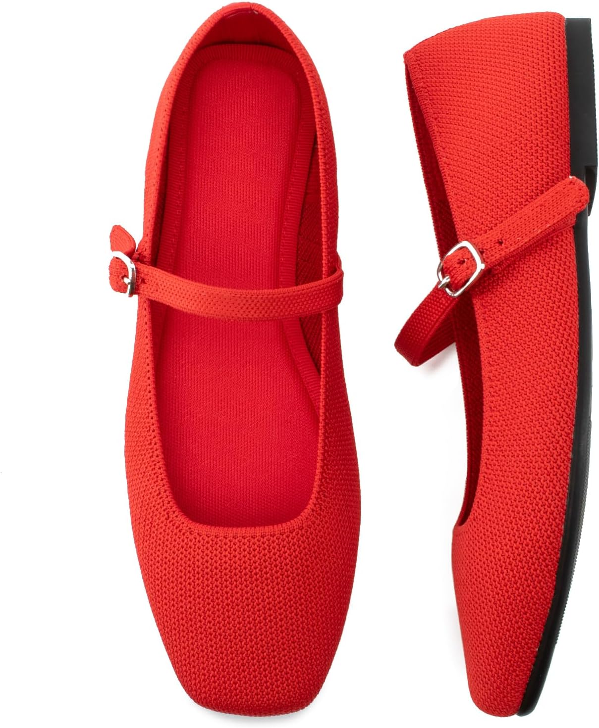 Thumbnail 6 de Soesyi Knit Flats for Women: Square-Toe, Adjustable Ankle Strap Ballet Flats