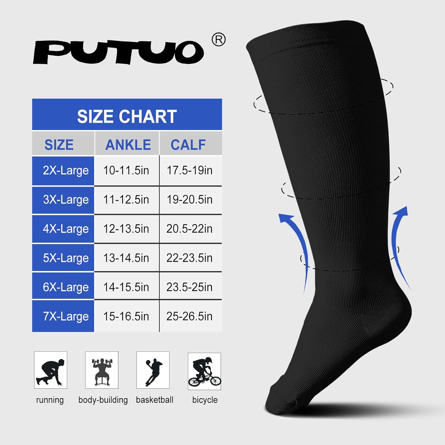 Thumbnail 1 de PUTUO Plus Size Compression Sock 20-30 mmHg
